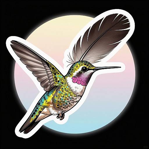 Intricate Hummingbird Feather Illustration