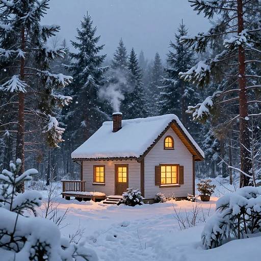 Cozy Winter Cabin in Snowy Forest