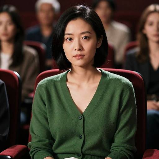 Woman in Green Cardigan at Cinema
