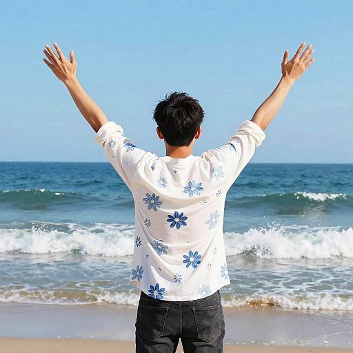 Man Triumphant at Ocean Beach