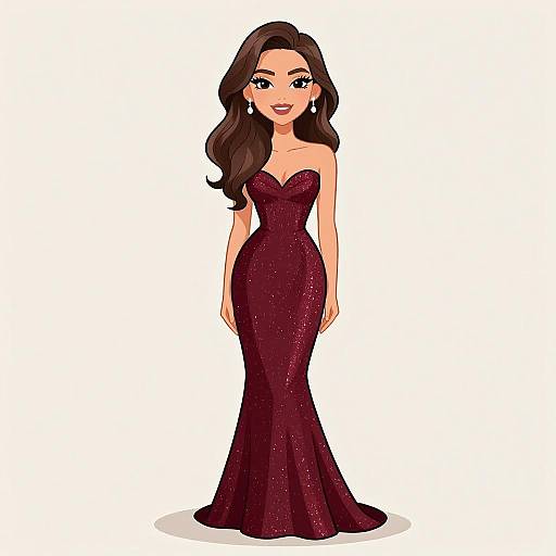 Elegant Woman in Burgundy Mermaid Gown