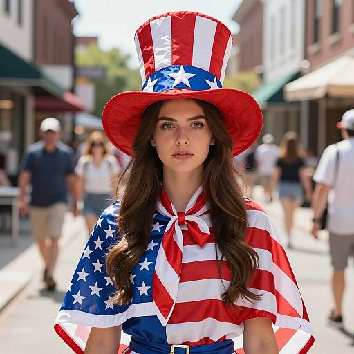 Young Woman in American Flag Costume