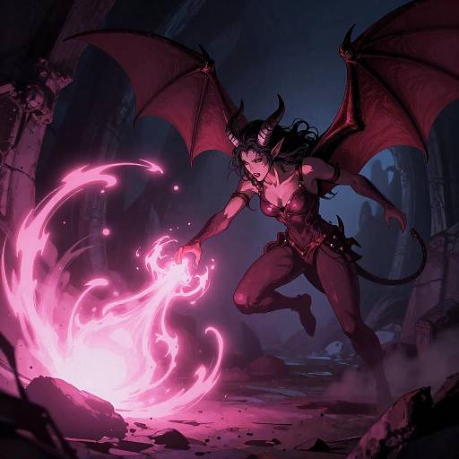 Demon Sorceress Casting Pink Portal Spell
