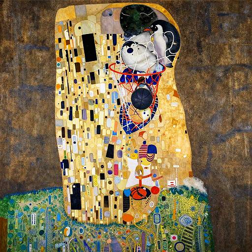 Klimt Style Penguin Dunking Basketball