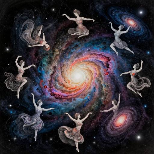 Celestial Galaxy Dancers in Night Sky
