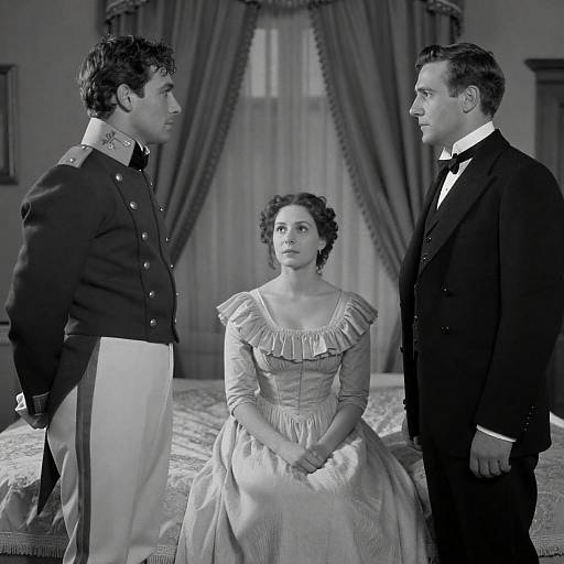 Monochrome Victorian Room: Three Figures