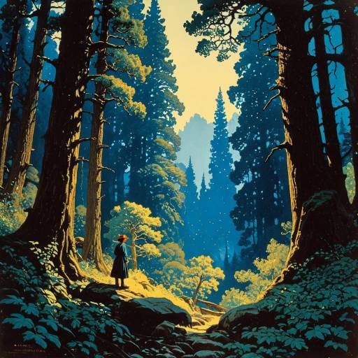 Enchanted Forest with Lone Figure at Twilight