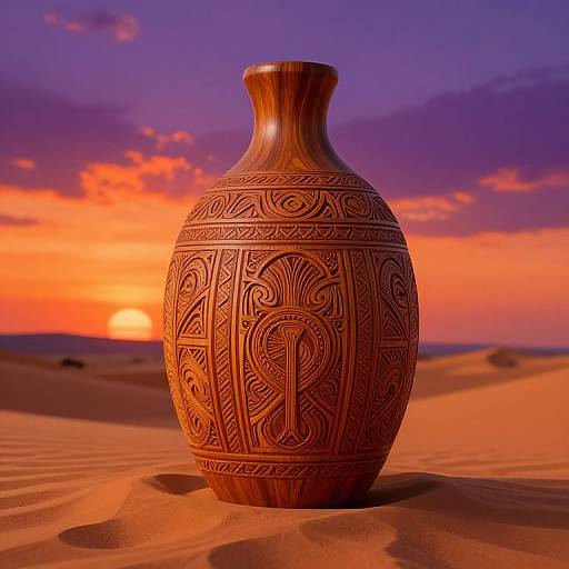 Tribal Oak Urna at Desert Sunset