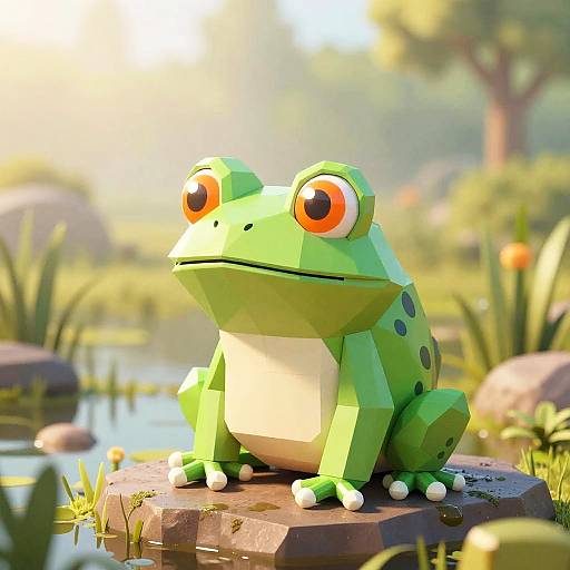 Cheerful Low-Poly Green Frog