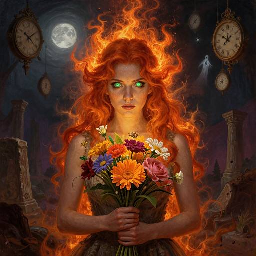 Fiery-Haired Woman in Gothic Landscape