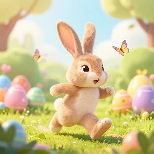 Happy Bunny Jogging in Easter Garden