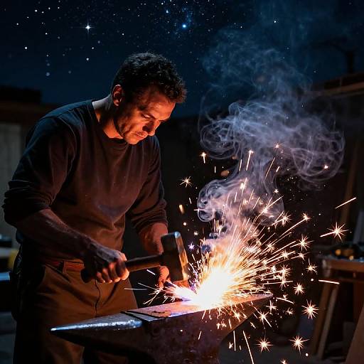 Celestial Blacksmith Forging Sparks