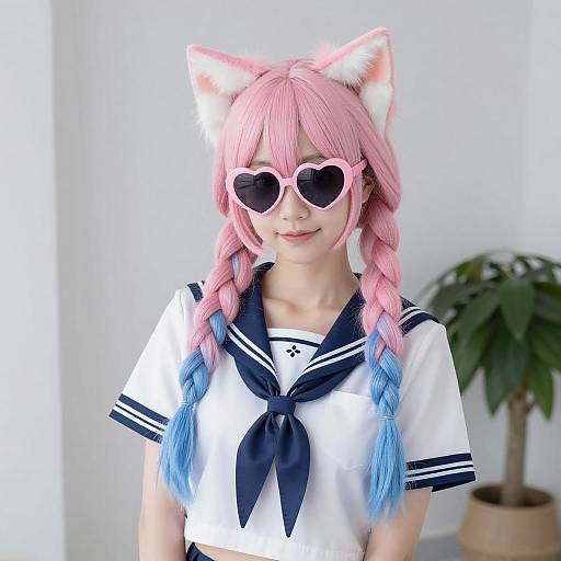 Cosplay Portrait with Pink and Blue Braids