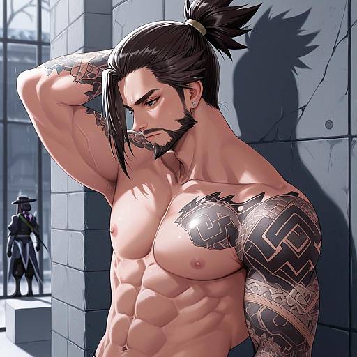 Illustration of Hanzo (overwatch), overwatch in the style of Kuhotaka