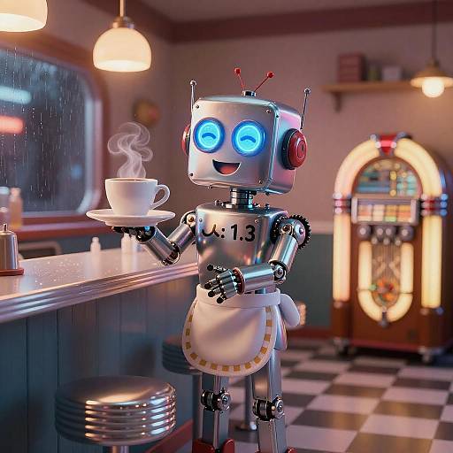 Retro Robot Waitress in Neon Diner