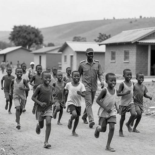 Joyful Children Running in Rural Africa