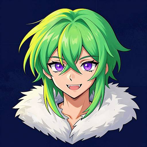 Vibrant Anime Woman with Fur Collar