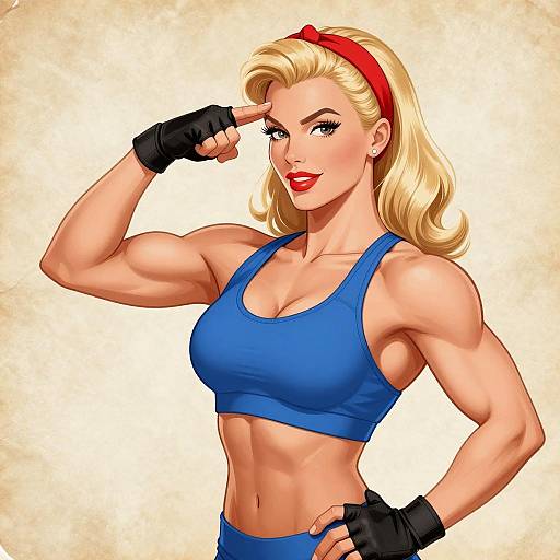 Muscular Blonde Female Fitness Pinup Illustration