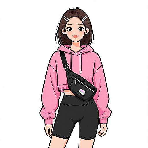 Sporty Woman in Pink Hoodie