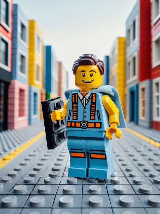 Lego Figure in Construction Vest on City Street
