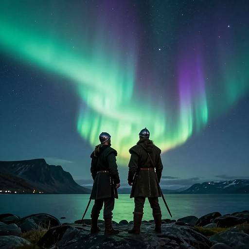 Vikings Admiring Northern Lights
