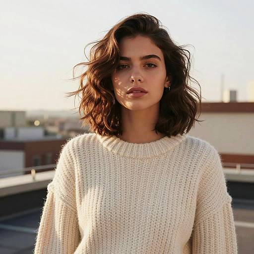 Wavy Crop Hairstyle on Rooftop