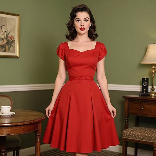 Vintage 1950s Woman in Red Dress