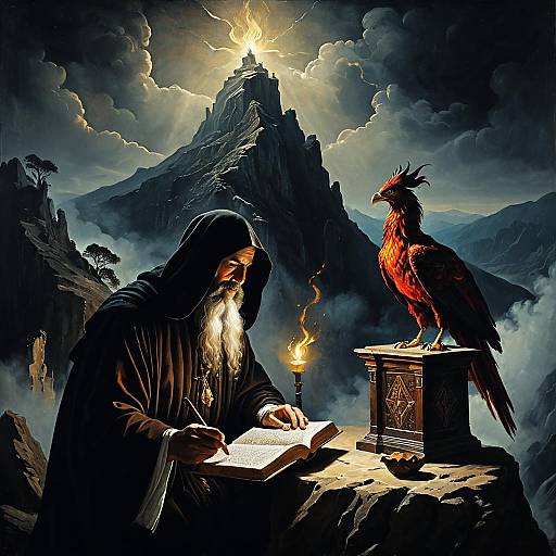 Sorcerer and Phoenix on Misty Mountain Peak