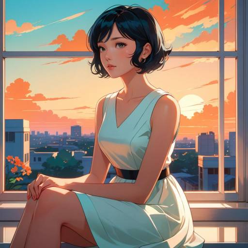 Thoughtful Woman in Retro Anime Style