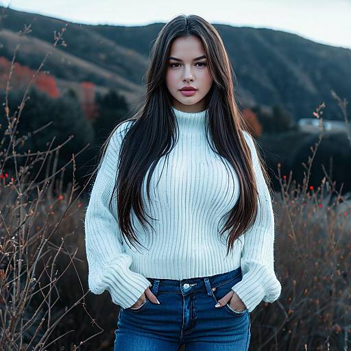 Solo Girl in White Sweater Outdoors