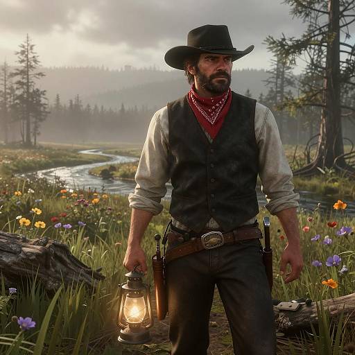 Confident Cowboy in Sunlit Valley