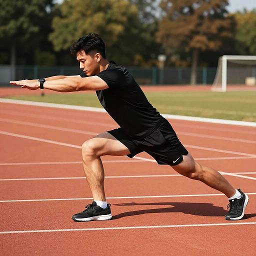 Fit Man Stretching on Sunlit Track