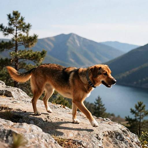 Dog on Cliff: Nature's Majestic Backdrop
