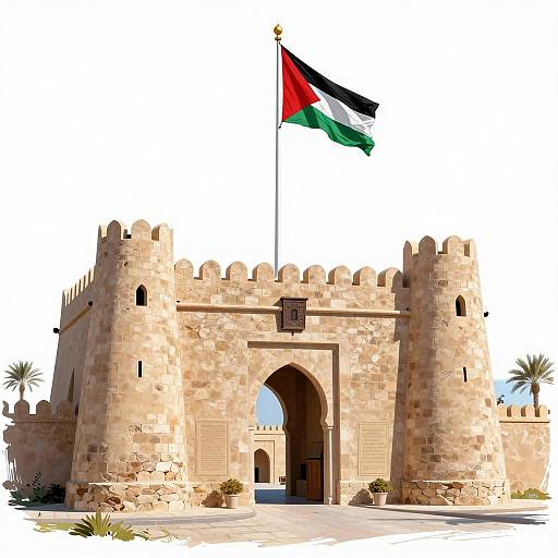 Aqaba Castle with Flag of Great Arab Revolt