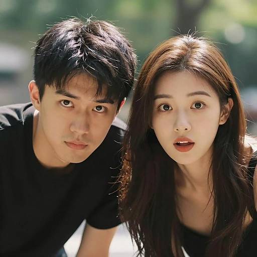 Close-up Portrait of Young Asian Couple Outdoors