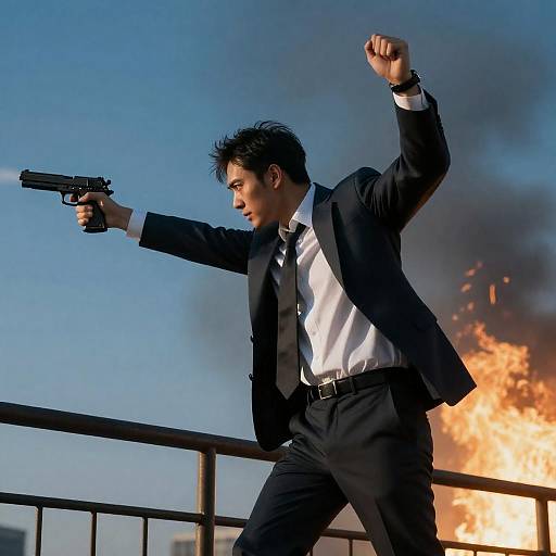 Intense Action Scene with Gunman