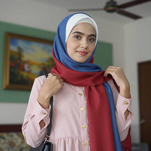 Young Woman in Pink Dress with Scarf