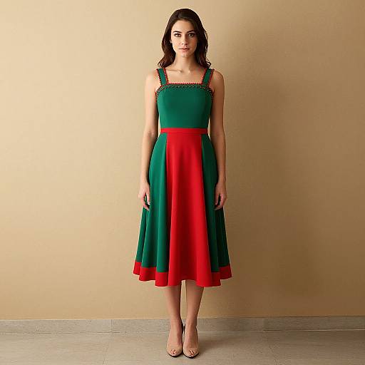 Woman in Green and Red Dress