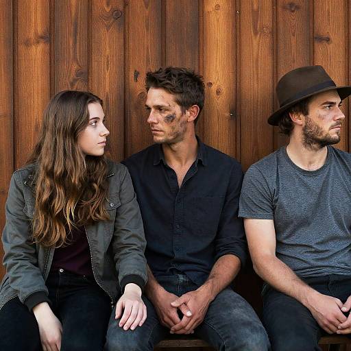 Casual Gathering Against a Rustic Wall