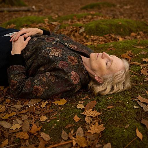 Serene Elderly Woman in Autumn Forest