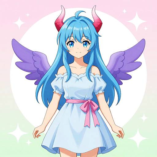 Cute Anime Girl with Horns and Wings