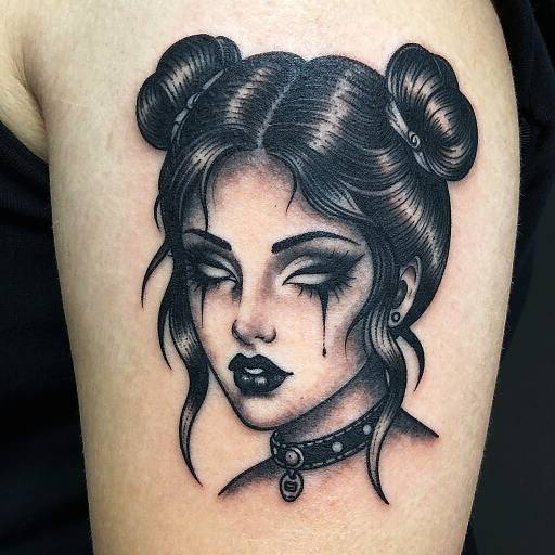 Gothic Female Face Tattoo Close-Up