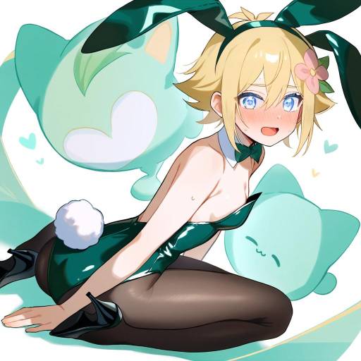 Playful Bunny Boy in Green Leotard