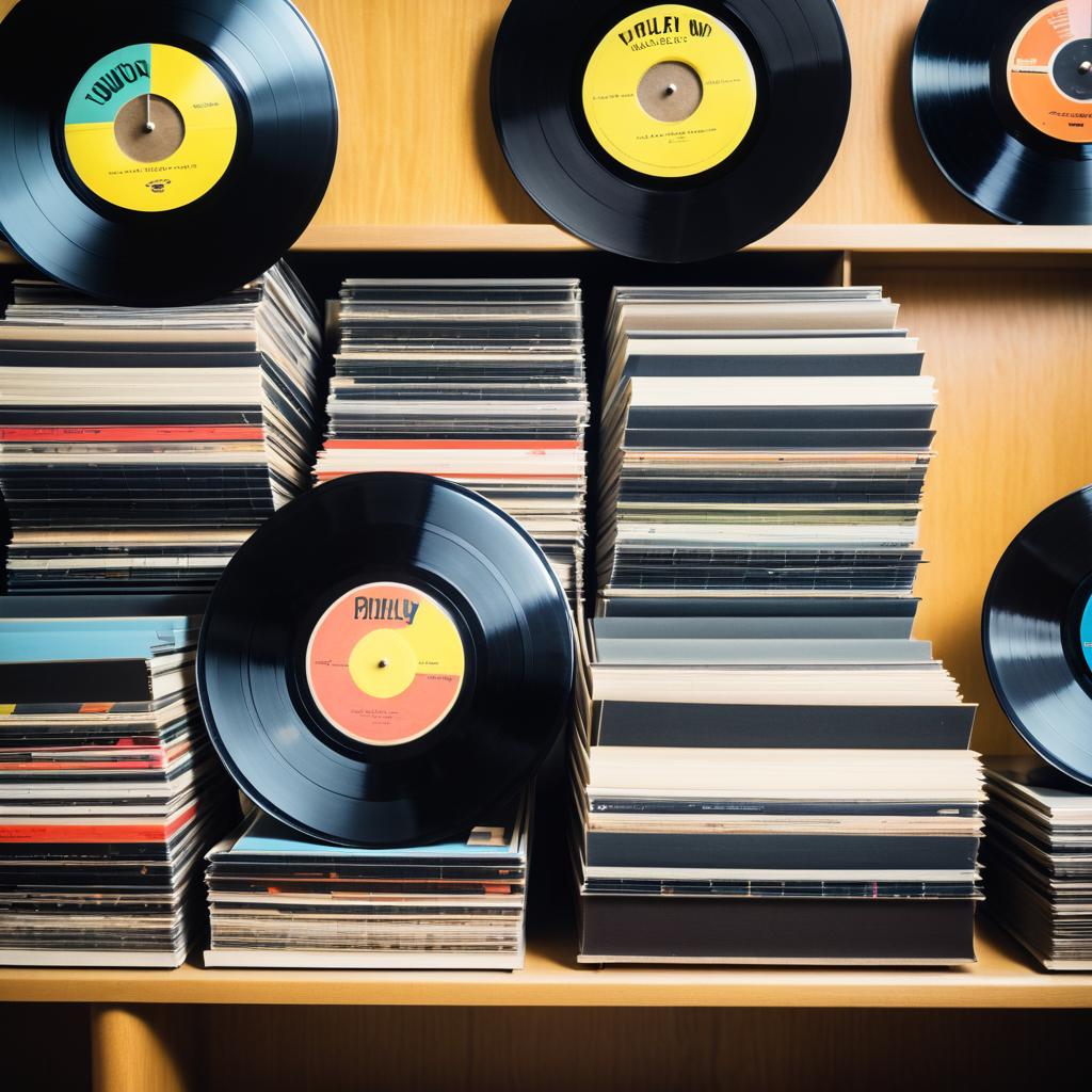 Vintage Vinyl Records on Retro Music Stand