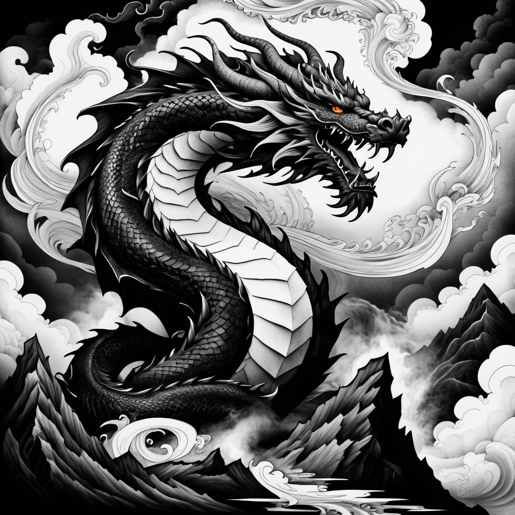 Fierce Dragon Amid Stormy Mountainscape