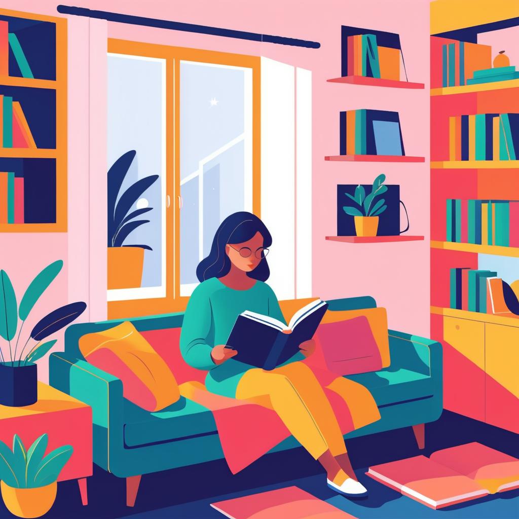 Cozy Reading Girl in Vibrant Colors