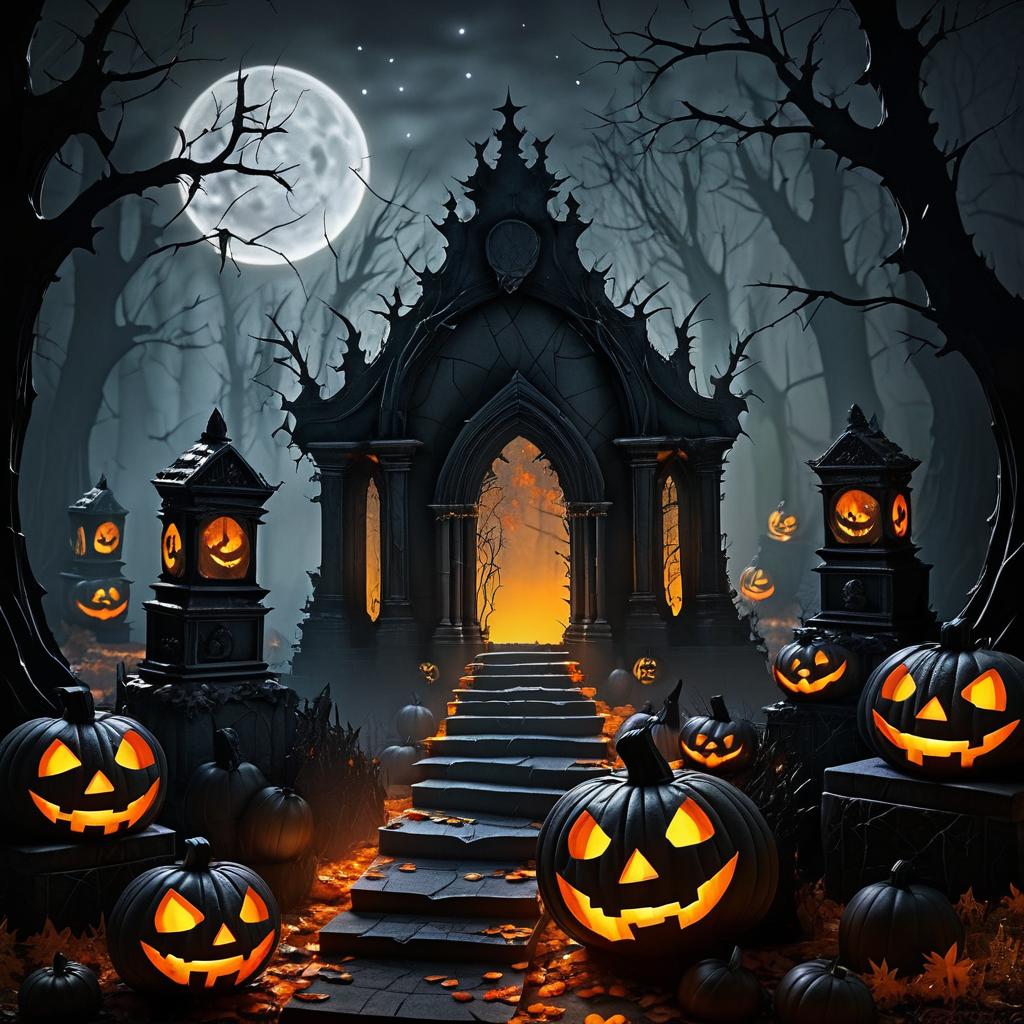 Gothic Halloween Forest with Jack-o'-Lanterns