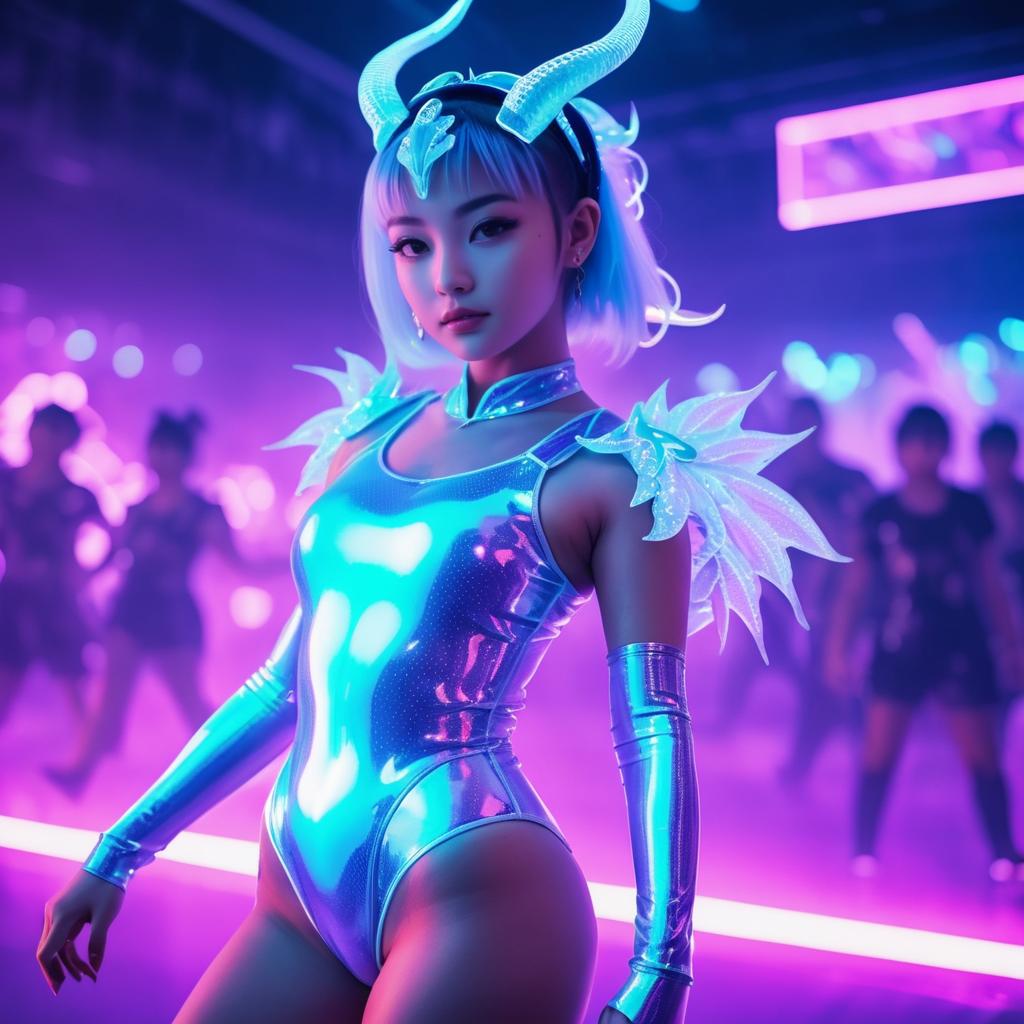 Cute Dragon Girl at Neon Rave Party