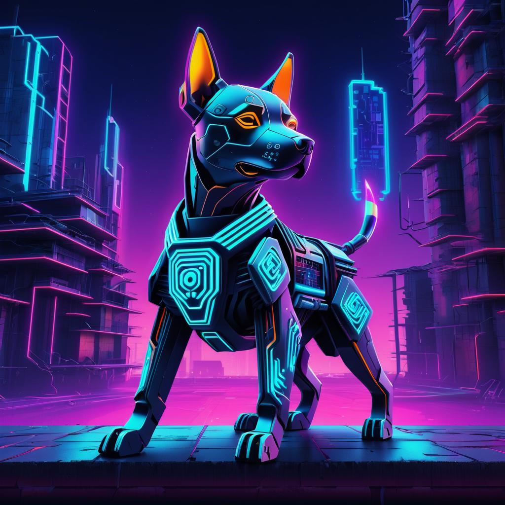 Futuristic Robot Dog Neon Dreams T-Shirt