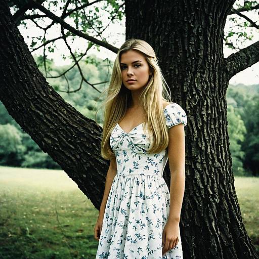 Blonde Woman in Floral Dress Outdoors